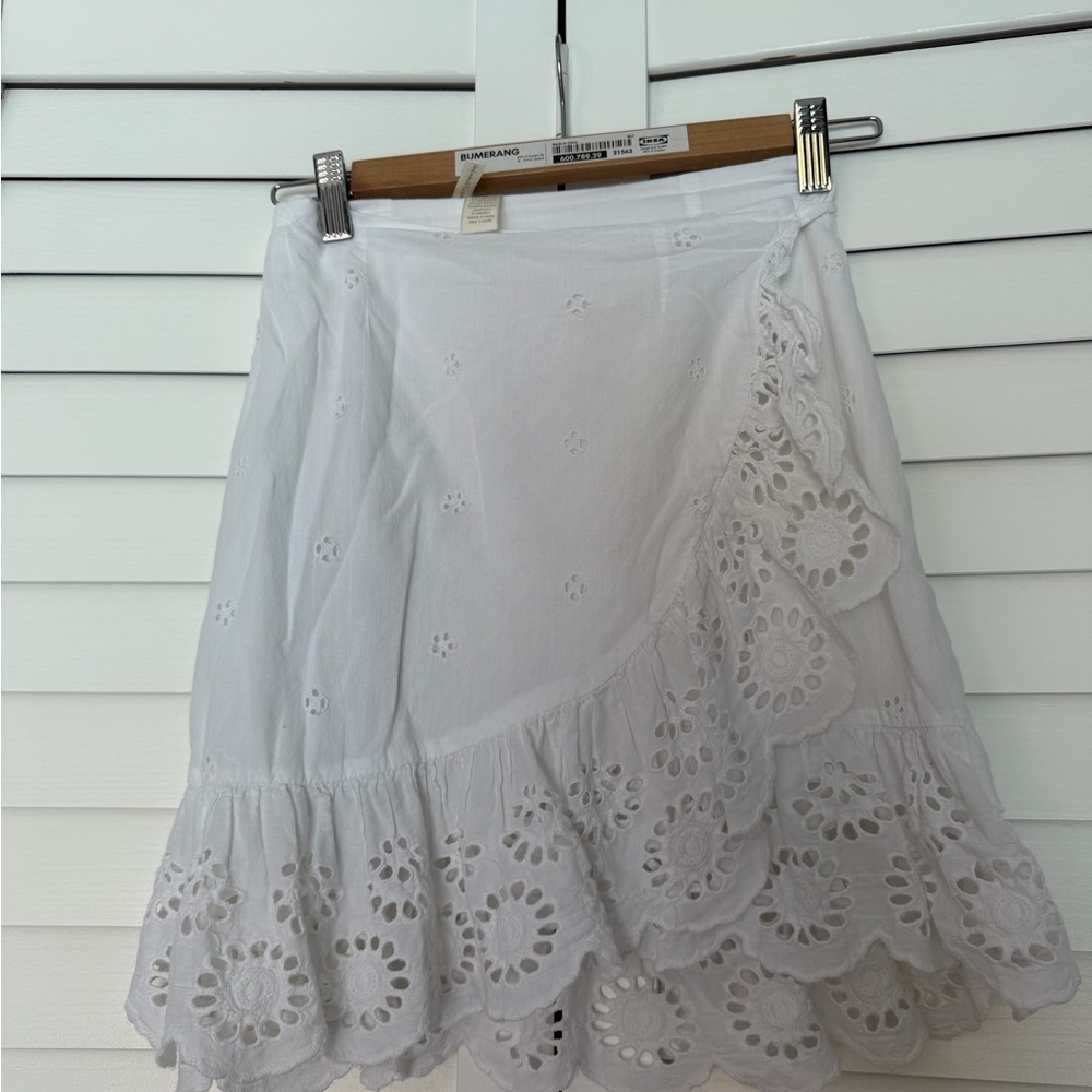 J. Jill White Eyelet Wrap Mini Skirt with Scalloped Hem